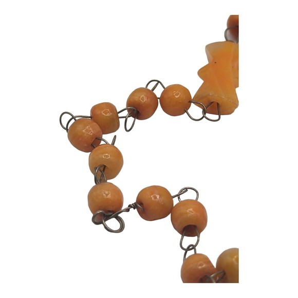 Vintage Orange Aventurine Carved Stone Aztec Pendant Necklace Tribal Sun Dial - Picture 2 of 8